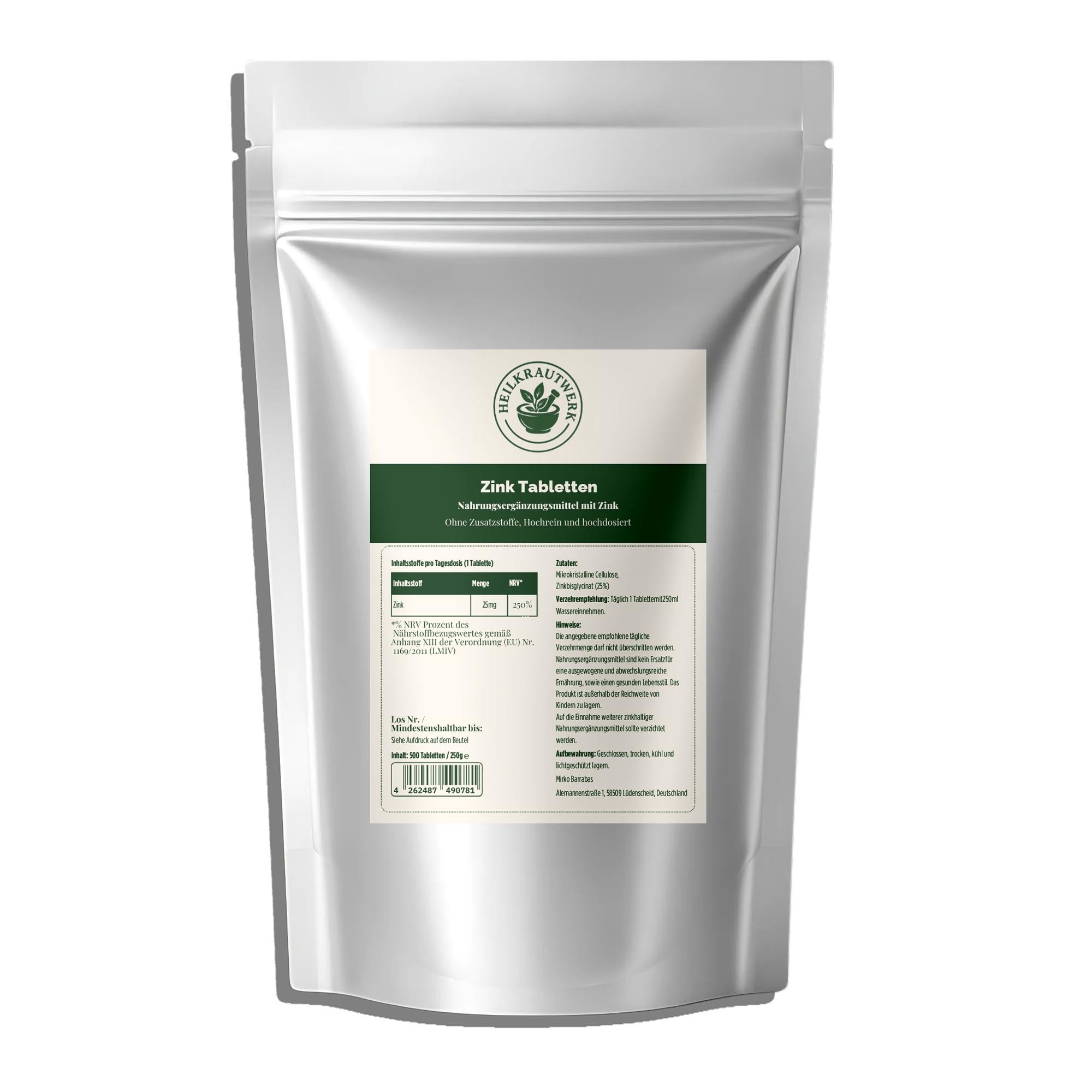 25mg Zink Bisglycinat - 500 Tabletten