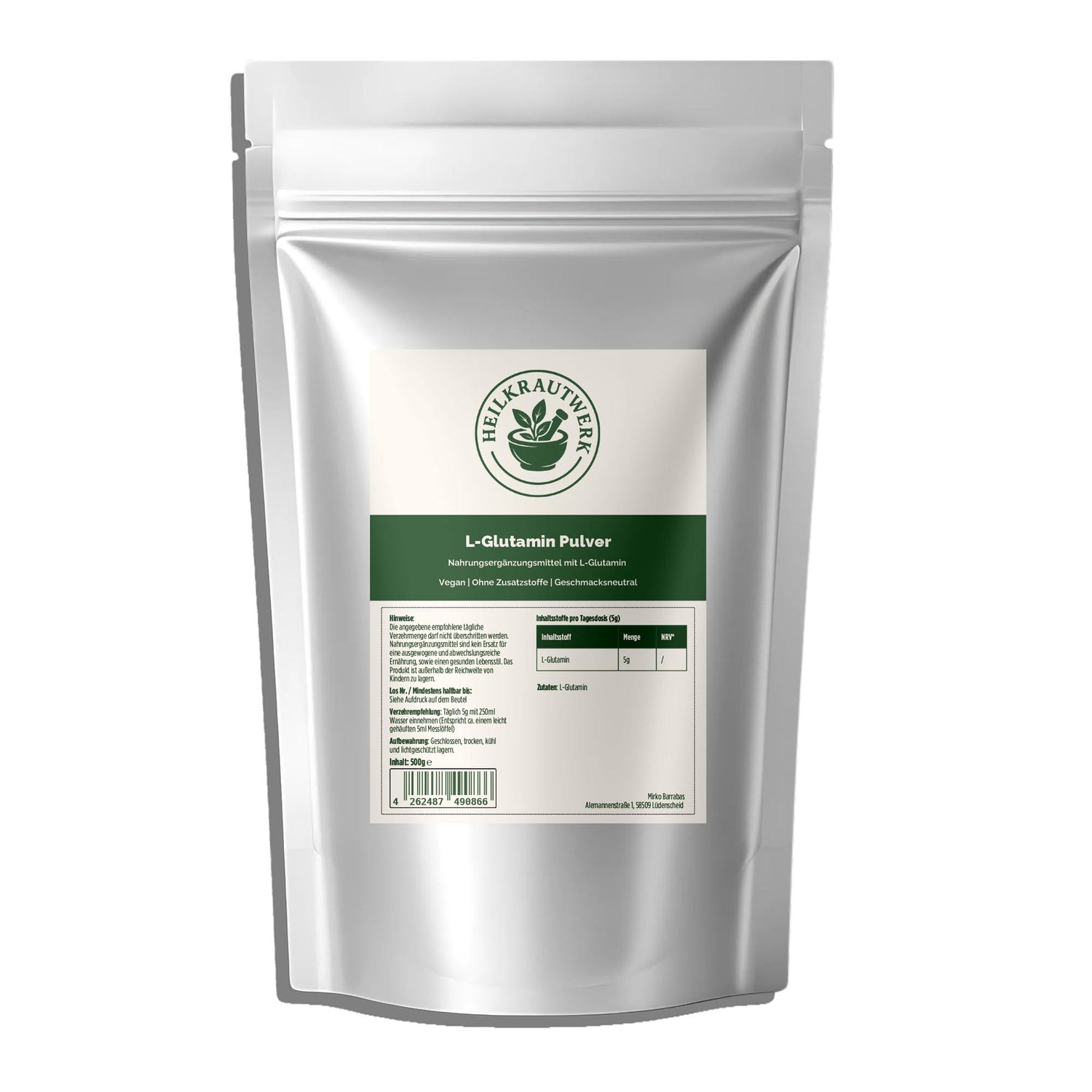 L-Glutamin Pulver Doypack - 500g