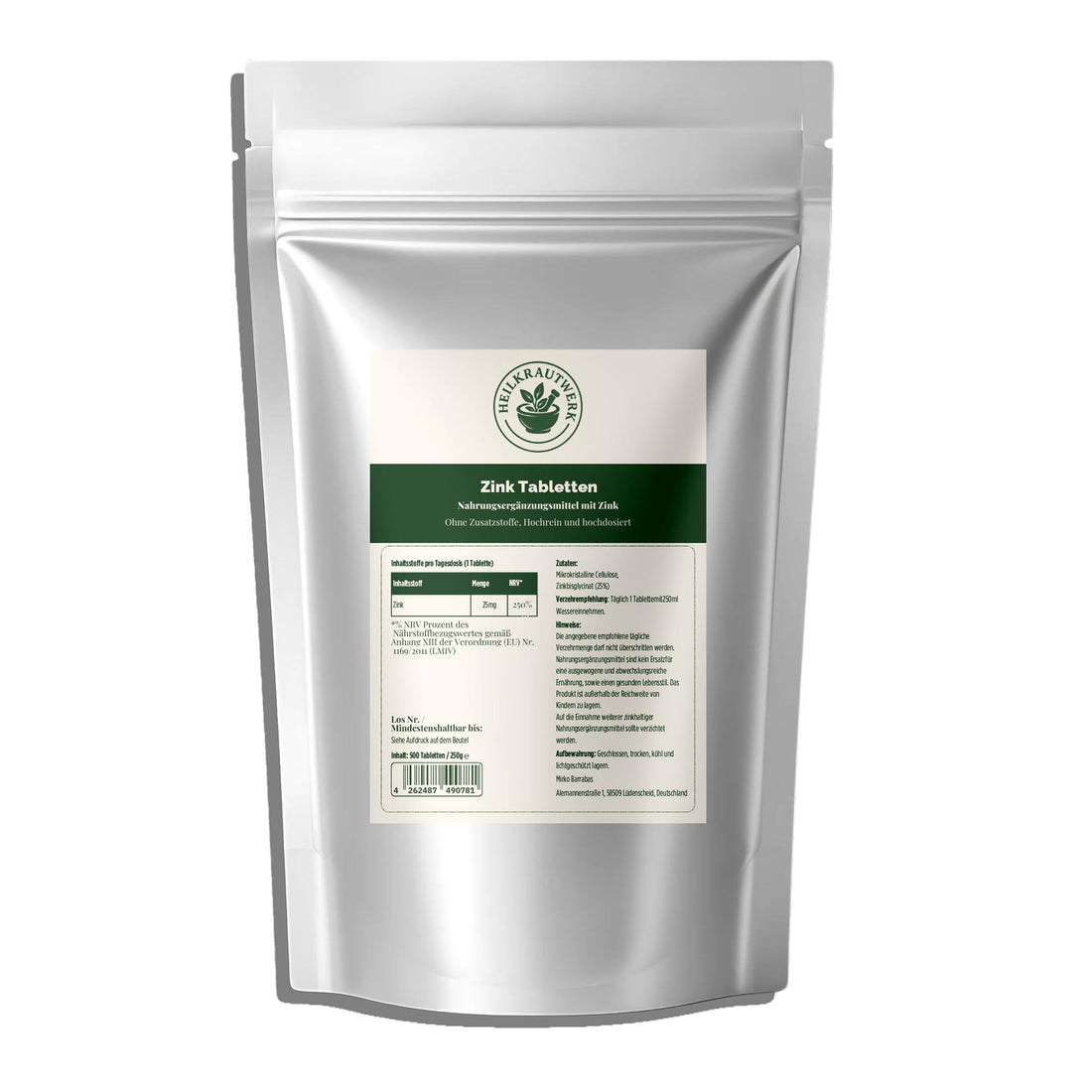 25mg Zink Bisglycinat - 500 Tabletten