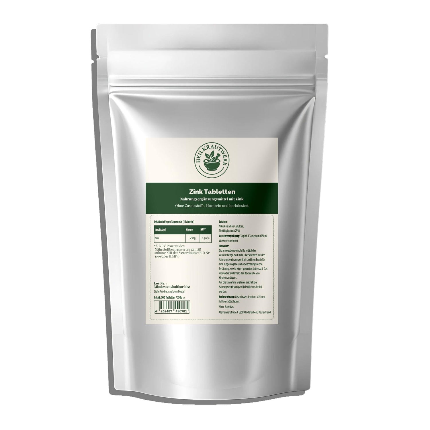 25mg Zink Bisglycinat - 500 Tabletten