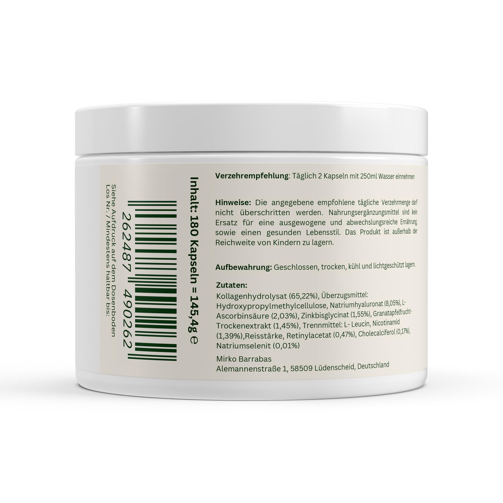 Kollagenhydrolysat PLUS Haut Haare Nägel - 180 Kapseln